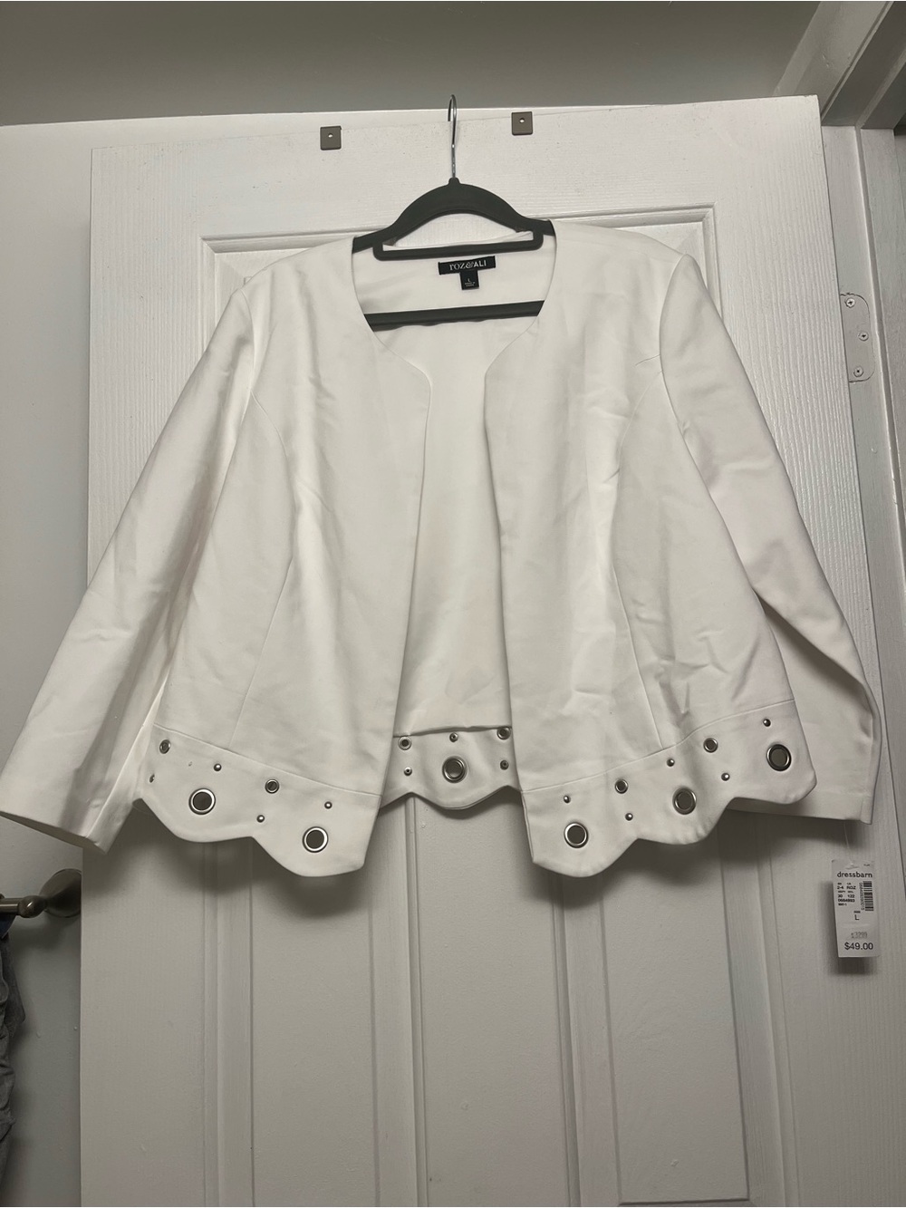 Roz & Ali White Open-Front Eyelet-Trim Blazer